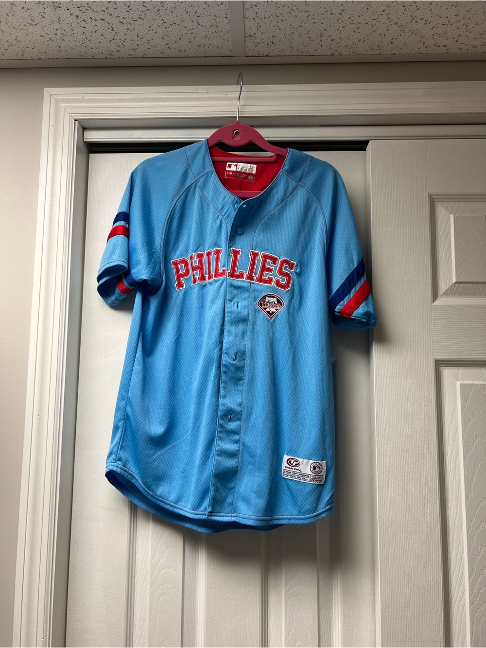 MLB Men’s Light Blue and Red Baseball Jersey - Genuine Merchandise
